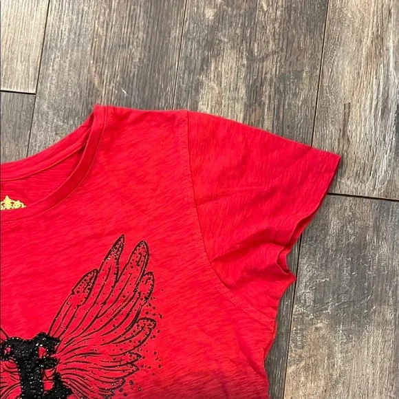 Red Black Short Sleeve T-Shirt Graphic Fitted Top - Picture 10 of 11